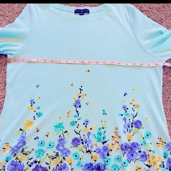Karen Scott Floral Top with boat Neck & Wide Arm Cuff. Women’s XL EUC - Picture 11 of 13